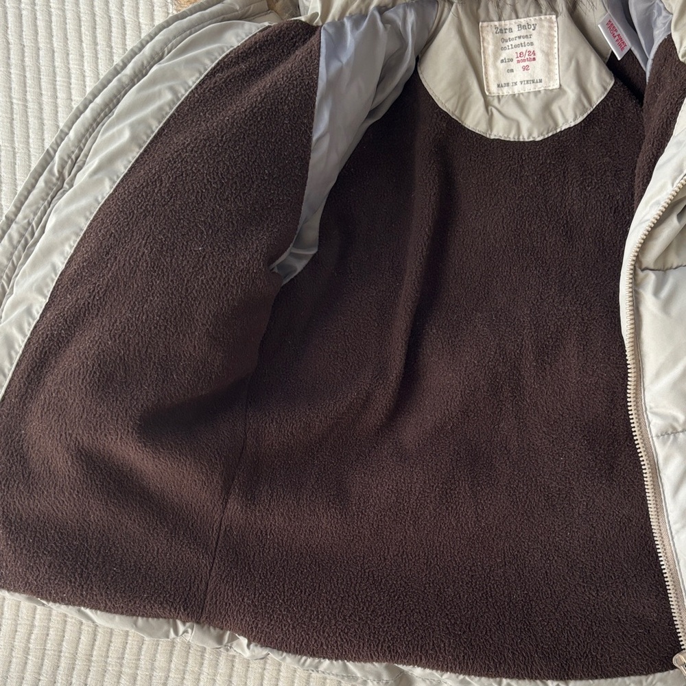 Zara Baby Gray Puffer Jacket with Faux Fur Trim Hood - Picture 6 of 14